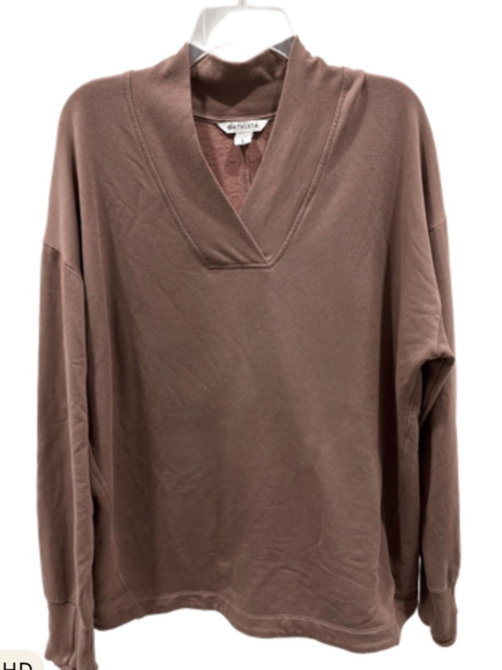 ATHLETA Clarity V-Neck Sweatshirt, Rustic Brown, Relaxed Comfort Fit, Size L - Picture 3 of 5